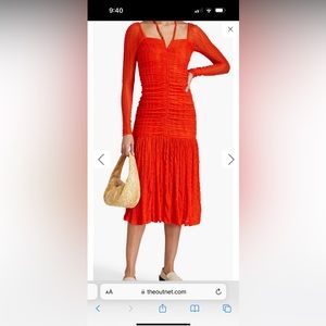 Ganni Ruched stretch-cloqué halterneck midi dress